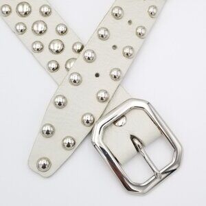 Melamed "Biker" chrome studded leather belt white silver